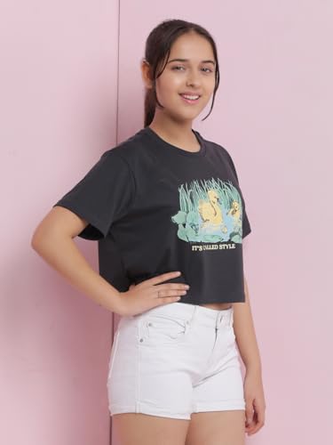 Image of Li'l Tomatoes Girls Crop T-Shirt | 100% Cotton | Graphic Printed Summer Top | Soft & Breathable Casual Wear | 7-16 Years