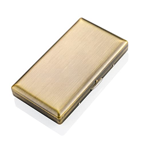Yishamei Vintage Metal Cigarette Case for Men & Women, Flip-top Lid, Stainless Steel, Slim (100 mm), Up to 20 Cigarettes, Gift Box Included