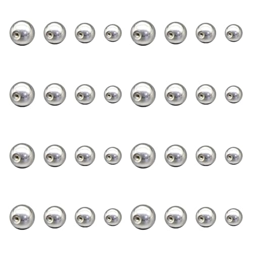 Juego de 32 Piercings de Acero Quirúrgico - Bolas de 1,2 mm, de Rosca de 3 mm, 4 mm, 5 mm, 6 mm para Lengua, Ombligo, Nariz, Labio, Cejas