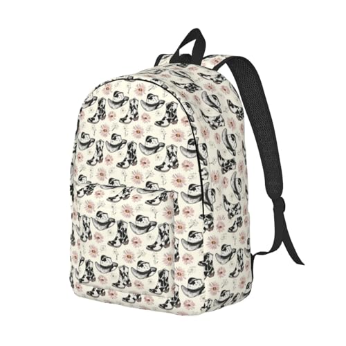 Travel Backpack for Women Men - 20L Cow Print Cowboy Boots Print Canvas Simple Modern Backpack Bag for Hiking