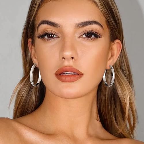 Image of Gold Hoop Earrings for Women with 925 Sterling Silver Post | Hypoallergenic Lightweight Thick Hoops Earrings for Women Trendy Jewelry Gift