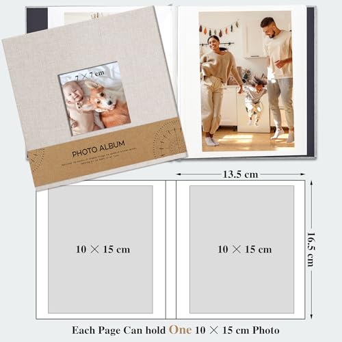 Vienrose Fotoalbum Selbstklebend Einkleben 10x15 Klein Leinen Photo Album mit 40 Weißen Seiten, Hochzeit Jahrestag Geburtstag Fotoalben mit Einem Kugelschreiber, 17x18cm, Beige – Bild 5