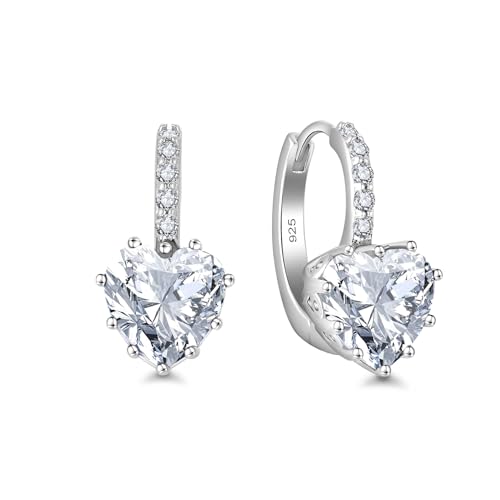 Starchenie Boucles D'oreilles Femme Argent 925 Pendante Boucles d'oreilles à Levier de Coeurs Blanc Zircone Cubique Bijoux Cadeau