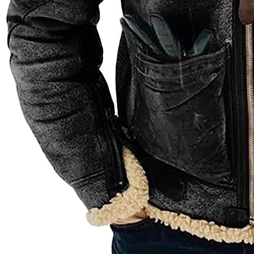 Chaqueta de cuero sintético con forro de piel para hombre miniatura 4