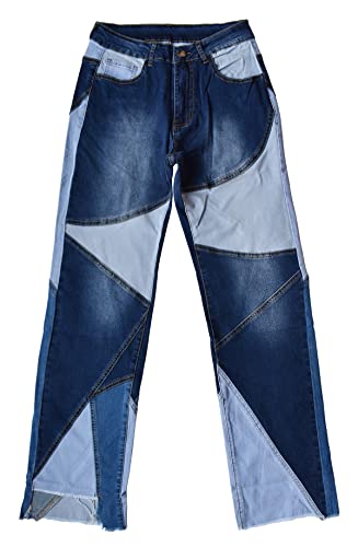 Aodrusa Women Patch Jeans Straight Leg Cut Bottom Raw Hem Y2k Denim Pants
