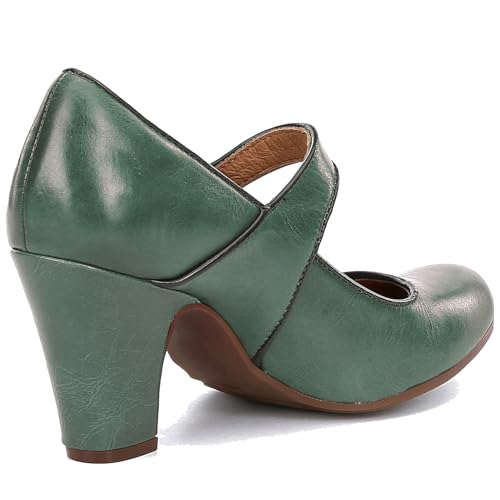 Image of SHODENSE Women Vintage Chunky High Heel Mary Jane Shoes Round Closed Toe Ankle Strap Dress Sandals 3 inch Block Heels Mary Jane Lolita Pumps Two-Toned Patchwork Buckle Office Lady Wedding Retro 4-11 M US
