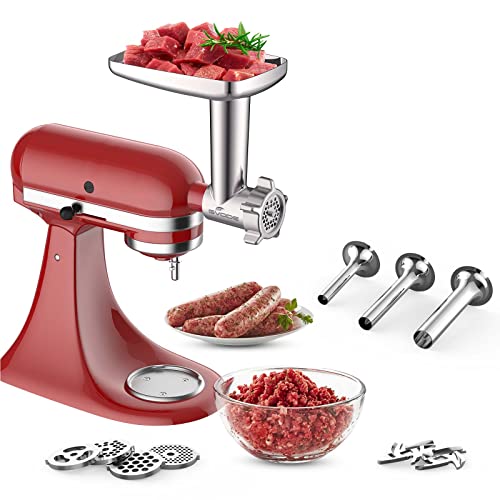 Gvode Food Meat Grinder Attachment for KitchenAid Stand Mixers Included 2 Sausage Stuffers & 4 grinding plates
