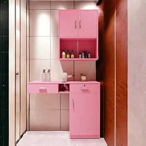 Wall Mounted Barber Shampoo Station Storage Cabinet Salon Beauty Spa Equipment for Barber Salon Shop (Pink)