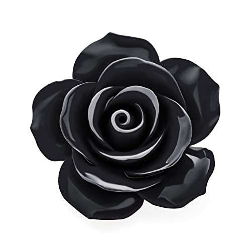 Image of Bling Jewelry Romantic Fashion Statement Pink Blue Black White Red Floral Blooming 3D Carved Large Rose Flower Brooch Scarf Pin For Women Teen