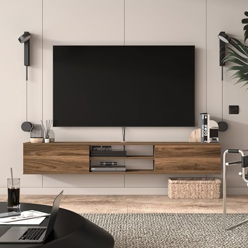 Atelier Mobili Floating TV Stand 70 Inch, Wall Mounted Entertainment Center, Modern TV Stand for Living Room, Walnut TV Stand for 65 Inch TV, Floating Entertainment Center & Media Console