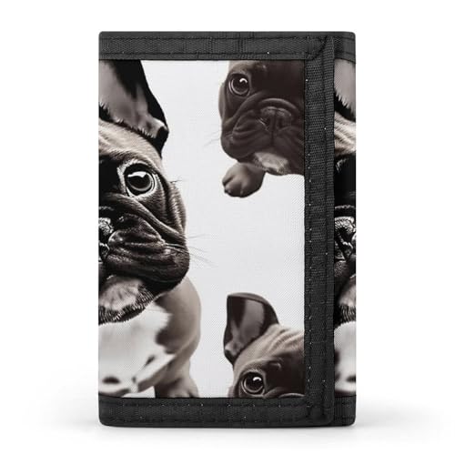 WAFICAC Portafoglio a tre ante per uomo, portamonete sottile con fermasoldi e porta carte di credito a forma di bulldog francese con 8 scomparti per carte