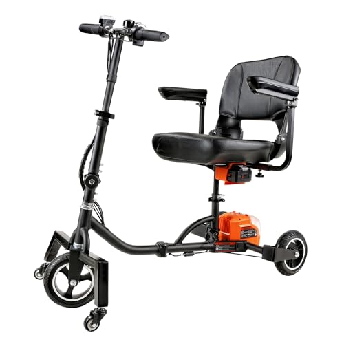 SuperHandy Passport Mobility Scooter - Foldable, 3 Wheel, Airline Travel Friendly - 13 Mile Range, Includes 2 Removable 48V Lithium-ion Batteries & Charger (330 Lbs)