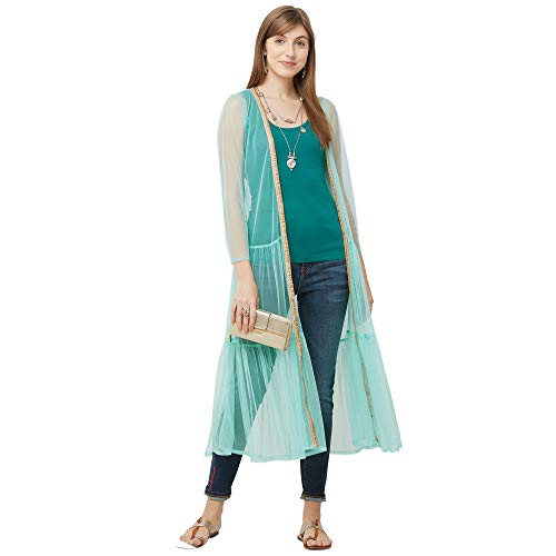 Image of FUSION BEATS Shrugs for Women, Open Neck Printed Shrugs Cardigan, Long Shrugs for Women, Sleeveless Sweater for Women, Overcoat for Women Summer Wear, Bohemian Shrugs for Women, Beach Wear
