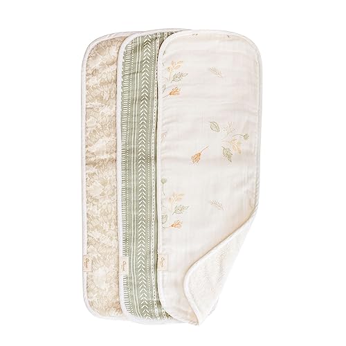 Crane Baby Willow 3-Piece Cotton Burp Cloth Set, Mixed Prints - Lightweight, Absorbent, Perfect for Nurseries and Diaper Bags