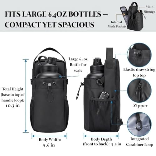 Image of Magnetic Gym Bottle Holder Bag with Storage Pockets, Zippered Compartments & Phone Mesh Pocket - Water Bottle Carrier for Gym Rack, Locker, Car and Fitness Equipment | Holds up to 3 kg