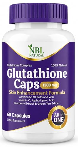 NBL Natural Glutathione Caps 1300mg 60 Capsules | With Vitamin C Alpha Lipoic Acid Bearberry & Green Tea Extract | Antioxidant Complex | Halal & GMP Certified