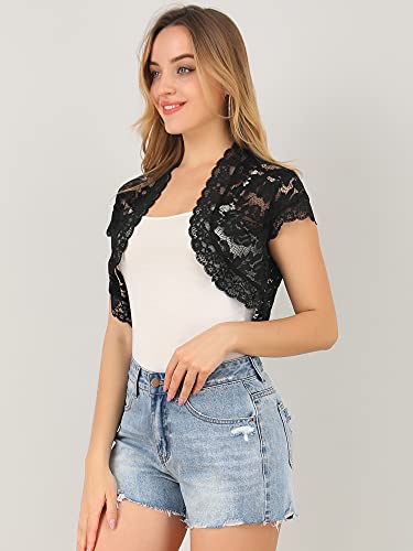 Allegra K Women's Lace Cardigan Open Front Elegant Short Sleeve Sheer Floral Cropped Bolero Lace Shrug Top4
