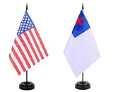WXTWK 2 Pack Christian Flag Christians Deluxe Desk Flag Set - Mini Small Religion and Belief Table Office Flags with Black 12' Solid Pole Stand Base Decorations
