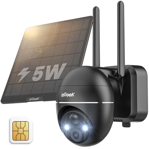 ieGeek 4G LTE Cellular Solar Security Camera Outdoor with SIM Card, No WiFi 2K Battery Wireless CCTV...