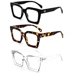 REAVEE 3 Pack Thick Frame Oversized Reading Glasses for Women Blue Light Blocking Computer stylish Readers with Spring Hinge - Image 2