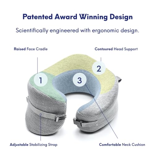 Image of C CUSHION LAB Travel Pillow, Award-Winning Patented Ergonomic Design for Chin & Neck Support Memory Foam Neck Pillow, Compact Airplane Pillow for Traveling, Flight, Car (Gray, Large)