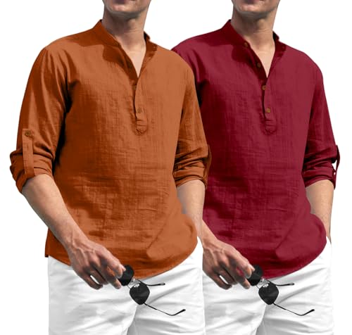 Image of Zombom Combo of Men's Solid Cotton Polyester Blend Full Sleeve Straight Kurta Shirt (Pack of 2)