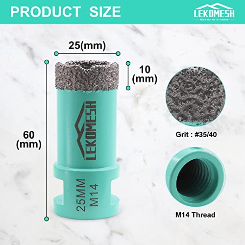 LEKOMESH Diamond Core Drill Bits 25MM, Vacuum Brazed Diamond Hole Saw for Porcelain Ceramic Tile Marble Granite Stone Quartz - Image 2