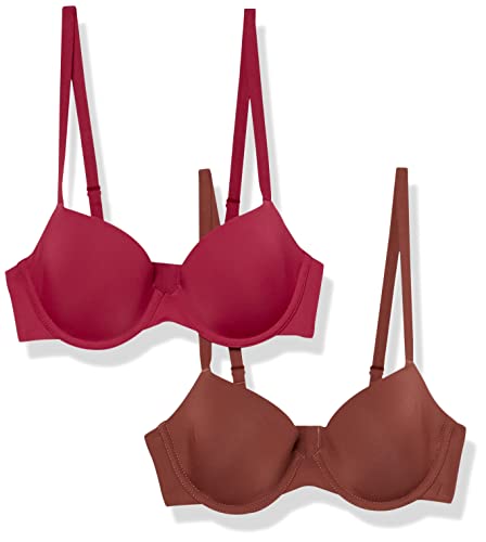 Amazon Essentials Damen Halbschalen Mikrofaser-BH Mit Verstellbaren Trägern, 2er-Pack, Rot/Schokoladenbraun, 75B