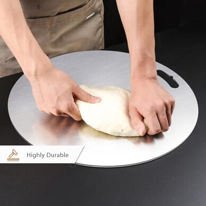 Image of Premium Round Stainless Steel Chopping Cutting Board, Easy-to-Clean Kitchen Essential for Food Preparation (Round Chopping Board)