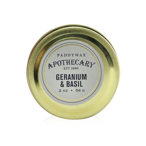 Paddywax Apothecary Collection Travel Tin Scented Candle, 2-Ounce, Geranium & Basil