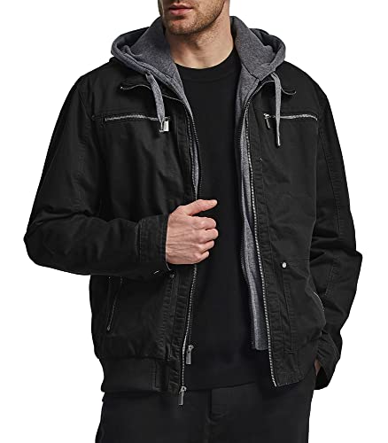 Wantdo Men's Cotton Jacket Windbreaker Casual Sports Jacket With Detachable Hood Black Large #TOP7