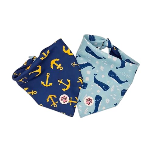 Bandana pour chien bleu à ancres et baleines taille L - 2