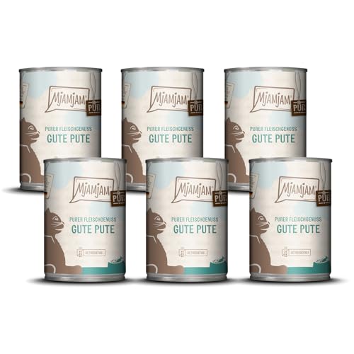 MjAMjAM - Premium Nassfutter für Katzen - purer Fleischgenuss - gute Pute pur, 6er Pack (6 x 400 g), getreidefrei mit extra viel Fleisch