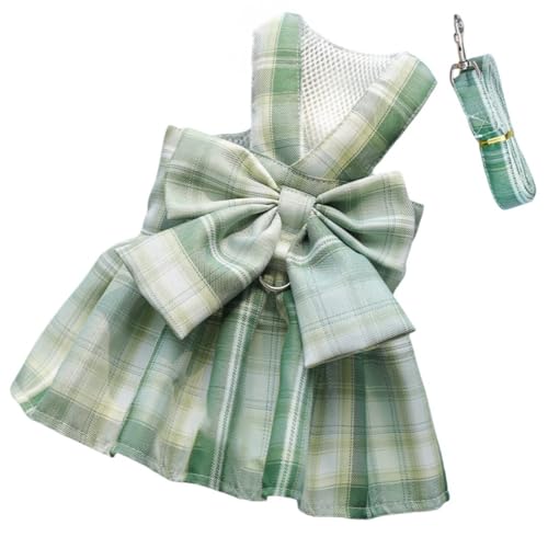 犬用アパレル ペット服 犬服ハーネス 猫 チェック柄 蝶結び JK制服 メッシュ 通気性 小型犬 犬服犬猫兼用 ペット服 リード 胸あて式 引っ張り防止 牽引ロープ 簡単着脱 散歩 お出かけ 安全 調節可能 通気性 可愛い おしゃれ ペットウェア ベ スト