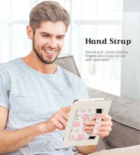 Image of MoKo Case Fits All-New 6 inch E-Reader(11th Gen, 2024 /2022)(10 /8th Gen,2019 /2016),Ultra Lightweight PU Shell Cover with Auto Wake /Sleep for Ebook 2024,Not for Kobo Aura 2 /Remarkable, Flower & Leaves