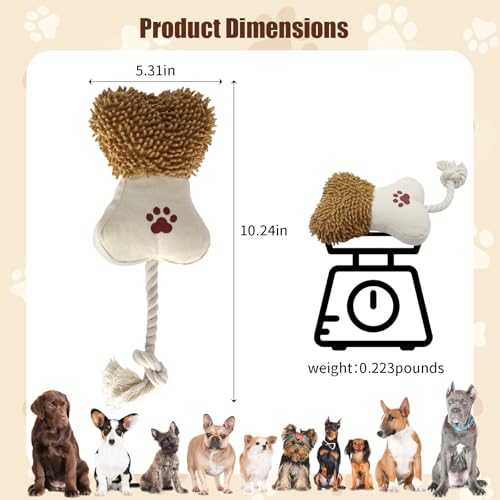 Juguete plush hueso para perro con chirriador doble y cuerda miniatura 6