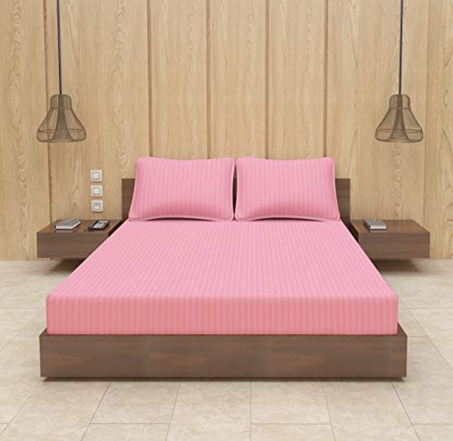 Image of BEVI - Home Premium Self Striped Double King Bedsheet with 2 Pillow Covers 300 TC Ultra-Soft 300 TC Microfiber Bed Sheet| Size (90 inch x 100 inch) Pink