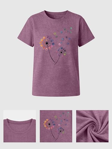 Image of Anbech Womens Dandelion Graphic T-Shirts Teen Girls Cute Sunflower Print Casual Tee Tops