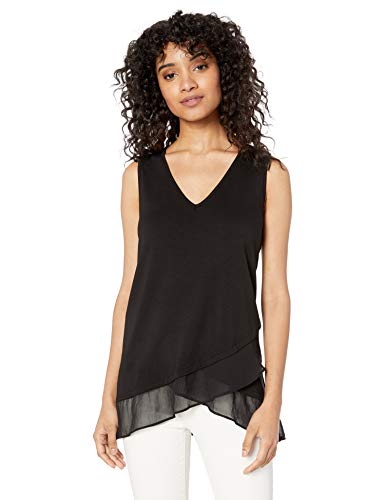 Karen Kane Women's Asymmetric Sheer Hem Tank, Black, Small