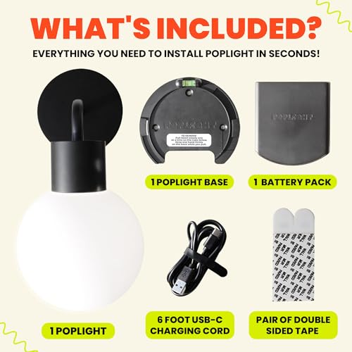 Image of Poplight Wireless Wall Sconce (Shark Tank) Rechargeable & Dimmable LED Light w /App Control & Damage-Free Install, Moveable Modern Ambient Lighting for Elegant Home & Bedroom Decor | Matte Black