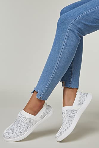 Image of BELOS Women's Rhinestone Lace Up Loafers Shoes Comfortable Slip On Mesh Knit Walking Shoes Fashion Lightweight Sparkly Glitter Sneaker