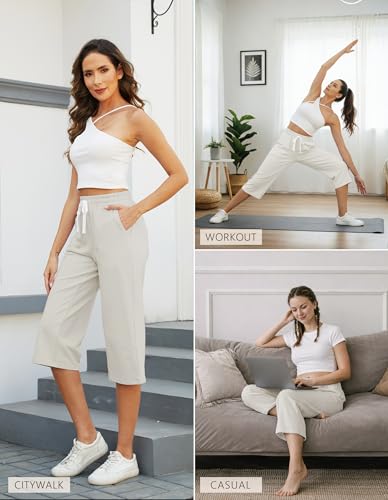 Image of SPECIALMAGIC Women Capri Pants Cotton Yoga Wide Leg Pajama Pants Capris Sweatpants Sports