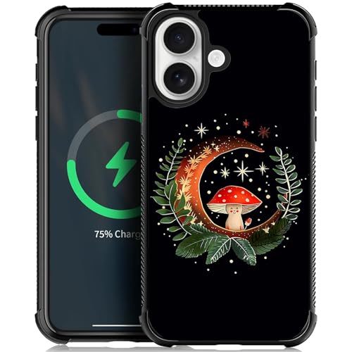 Coque iPhone nmasd compatible MagSafe rigide PC antichoc motif Lune Champignon