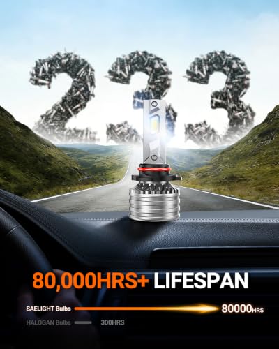 Image of SEALIGHT 9005 Bulbs, 120,000LM 1700% Brightness, 9005 /HB3 6500K White, IP68 Waterproof 80,000Hrs Lifespan, 5X Heat Dissipation Driving Bulbs, Plug and Play, 2 Pack