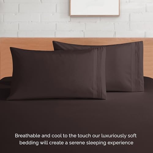 Elegant Comfort Luxury 1500 Premium Hotel Quality Microfiber 4-Piece Sheet Set - Soft, All Around Elastic 18-24 Inches Deep Fitted Sheet - Extra Deep Pocket Sheets, Twin/Twin XL, Chocolate Brown