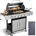 GRILL DEPOTS 4 Burner Propane Gas Grill | 49,000 BTU Cast Iron Grill, Storage, Side Burner, Pullout Oil Drip Tray | Perfect for outdoor Cooking, Garden, Backyard and Patio