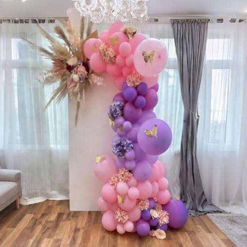 Image of Pink and Purple Balloons Garland Arch Kit, Metallic Pink and Purple Latex Balloons for Girl Women Birthday Bridal Baby Shower Party Decoration