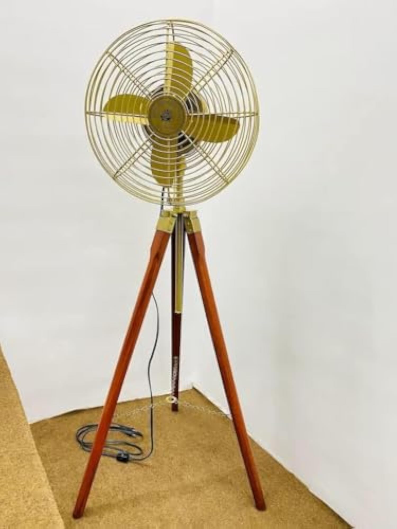 Super Instruments Vintage Pedestal Fan with Wooden Tripod Stand