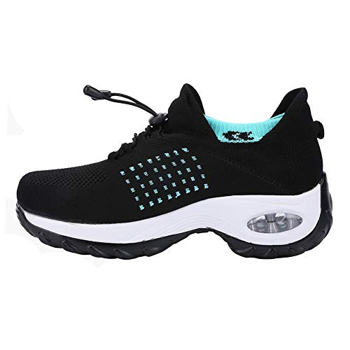 Slow Man Women's Walking Shoes Sock Sneakers - Mesh Slip On Air Cushion Lady Girls Modern Jazz Dance Easy Shoes Platform Loafers Cyan&Black1,10.5 - Thumbnail 4