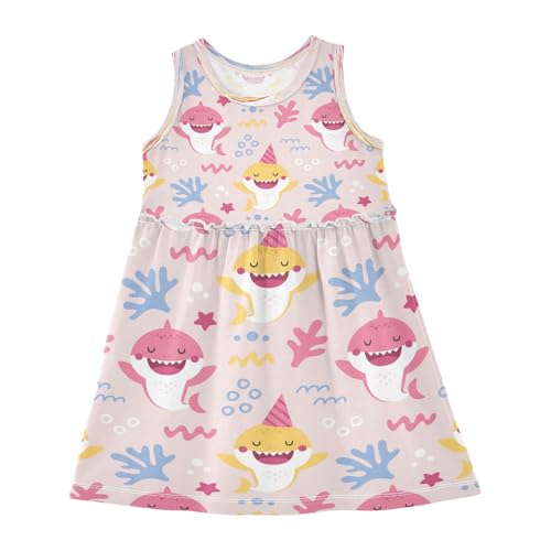 Plaaee Girls Sleeveless Dress Cartoon Pattern with Baby Shark for Birthday Sundress for Casual Home Party Beach 4T